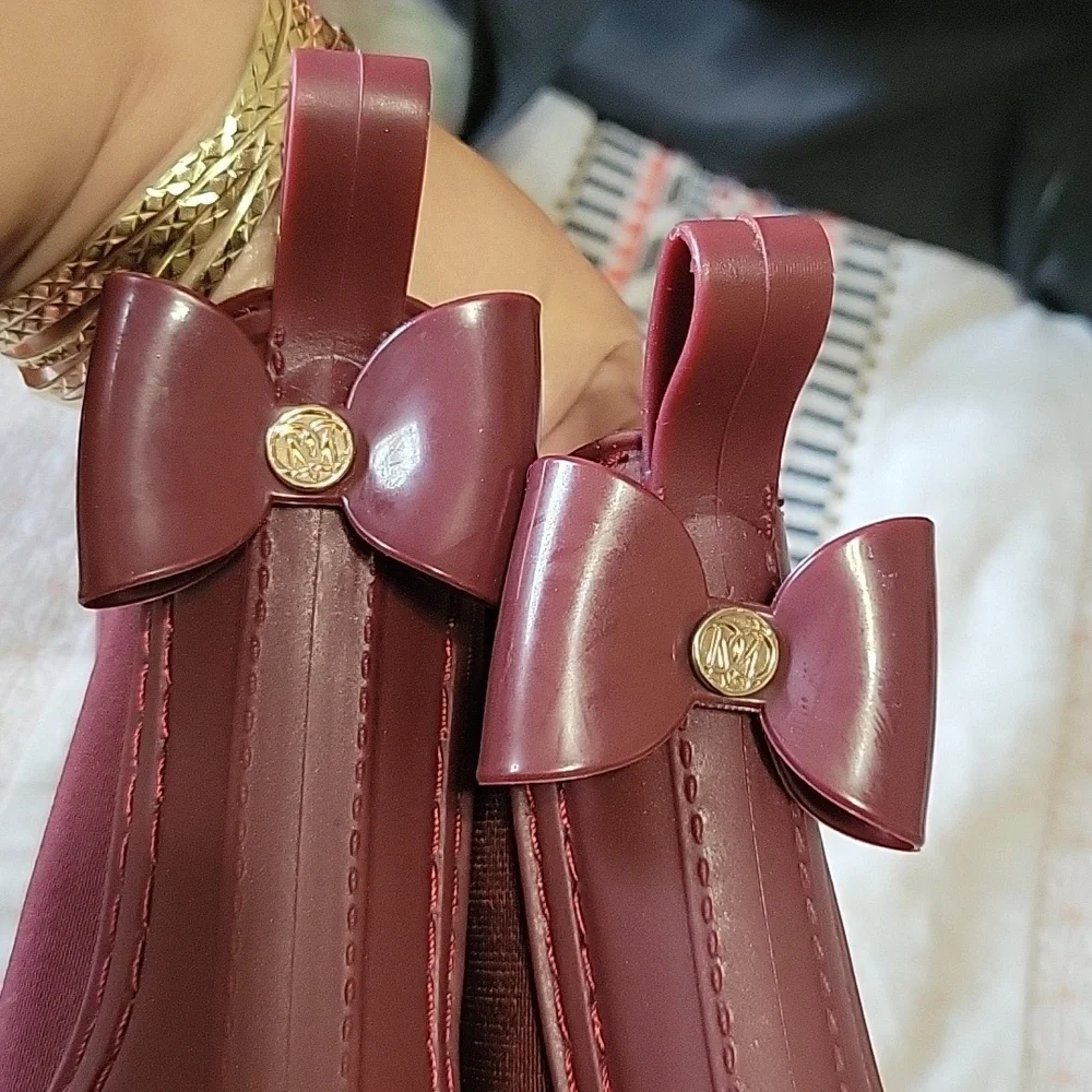 Catherine Malandrino Plum Chelsea Briellie Rainboots Bows Burgundy Feminine 39 8